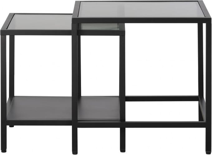 Nordic Home - Olan glazen bijzettafels - set van 2 - zwart