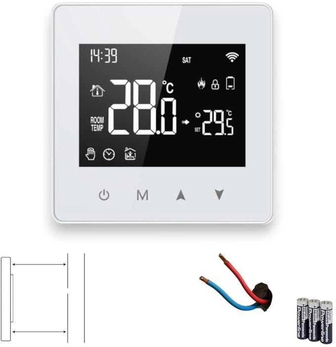 Slimme thermostaat voor cv | Wifi touchscreen | 2-draads | Opbouwmontage | Tuya Smart Life | Wit