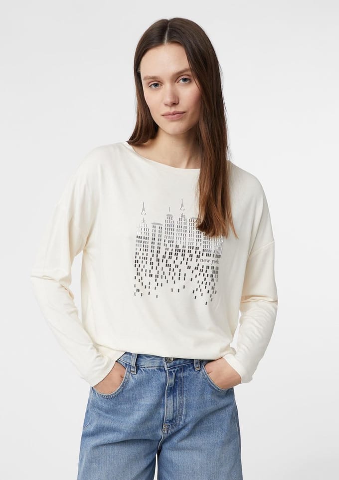 comma - female - Shirt met lange mouwen, print op de voorkant en strasdetails