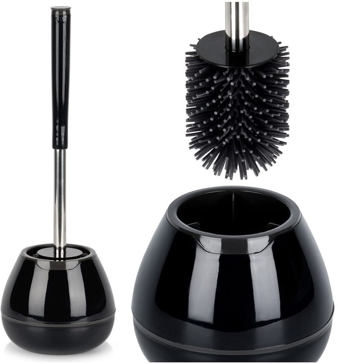 Vilde - Siliconen Toiletborstel - Met Houder en Schoonmaakschaar - Zwart - 42 cm