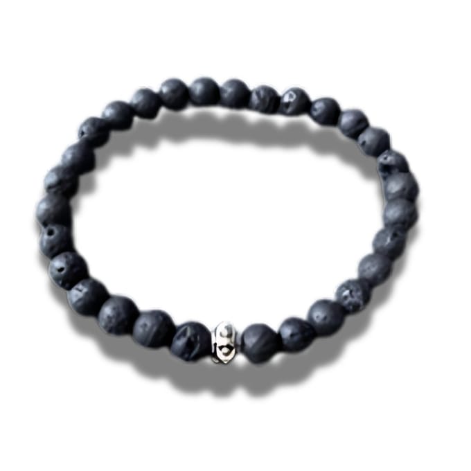 Armband - natuursteen - Lava - zilverkleurig element - 6 mm 19 cm