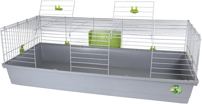 De Boon Konijnenkooi Happy grijs/groen met hooiruif 120X59CM