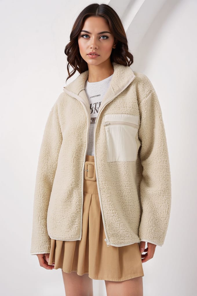 Pocket Gedetailleerde Oversized Pluche Jas