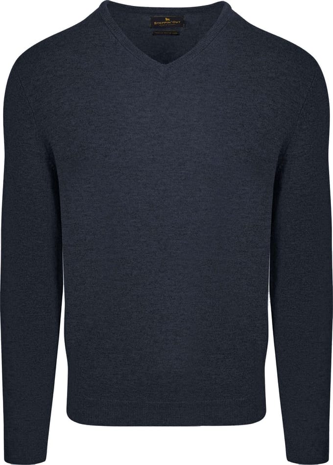 Steppin' Out Pullover V-hals Merinowol Navy - Maat S - Heren - Pullovers