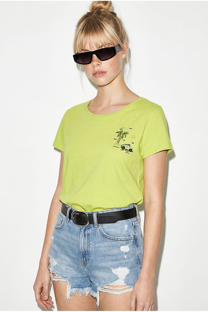 Geborduurd T-shirt met ronde hals