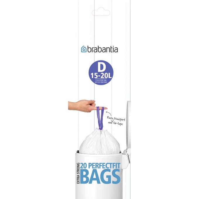 brabantia Size D - trash can liner - high-density polyethylene (HDPE) - white - pack of 20