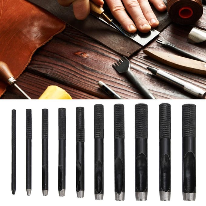 Lot de 10 perforatrices creuses pour ceinture en cuir, 1 mm ?10mm black