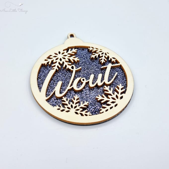 [Nice Little Things] Multilayer kerstbal glitter - Met naam - Zwart - Multiplex