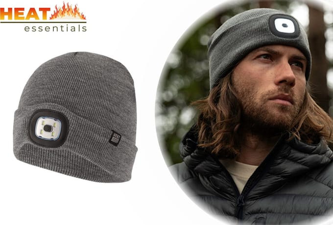 Heat Essentials - LED Muts Heren- One Size Unisex – Grijs - Fleece Muts Dames – Beanie – Thermo Muts