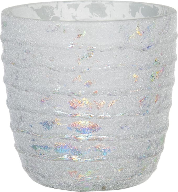 Clayre & Eef Theelichthouder Ø 10x10 cm Wit Glas