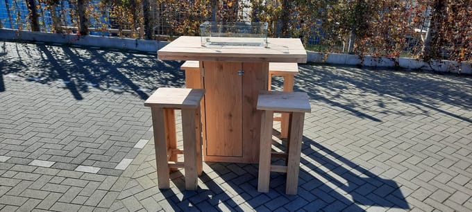 Vuurtafel Sta tafel set "Celebration" van Douglas hout 80x120cm - 5 delige set - Kruk easy