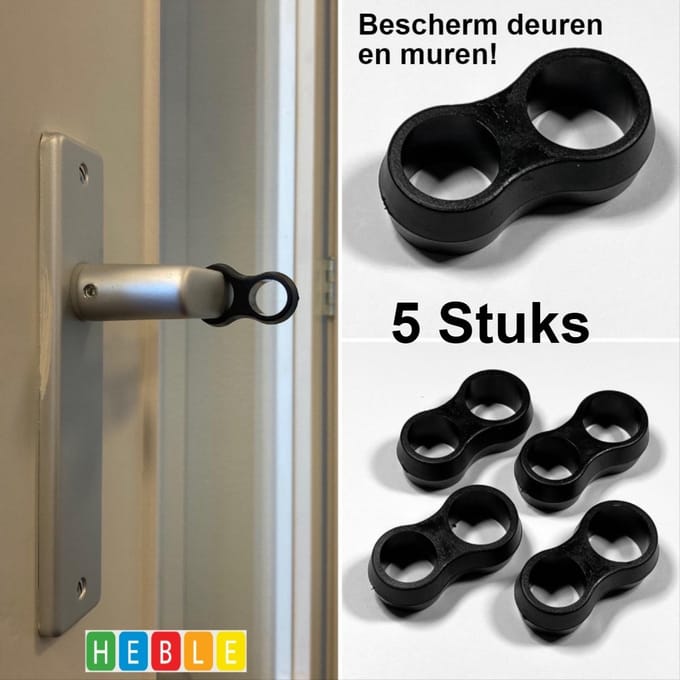 *** Deurklink Buffers 5 stuks - Zwarte Stootdoppen voor Muurbescherming & Deurklink Bescherming - Flexibele Deurstoppers - van Heble® ***