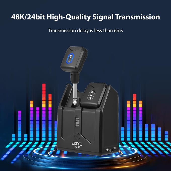 JOYO 5.8G Draadloos Gitaarsysteem Zender Ontvanger Set met Oplaadcompartiment Digitaal zwart