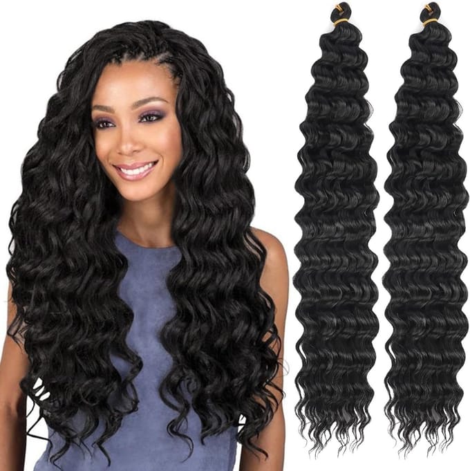 Natuurlijke Haarextensions voor Boho Vlechten - Krullend Haar voor Haaktechnieken - 60cm Zwart Deep Wave Bulk Bohemian