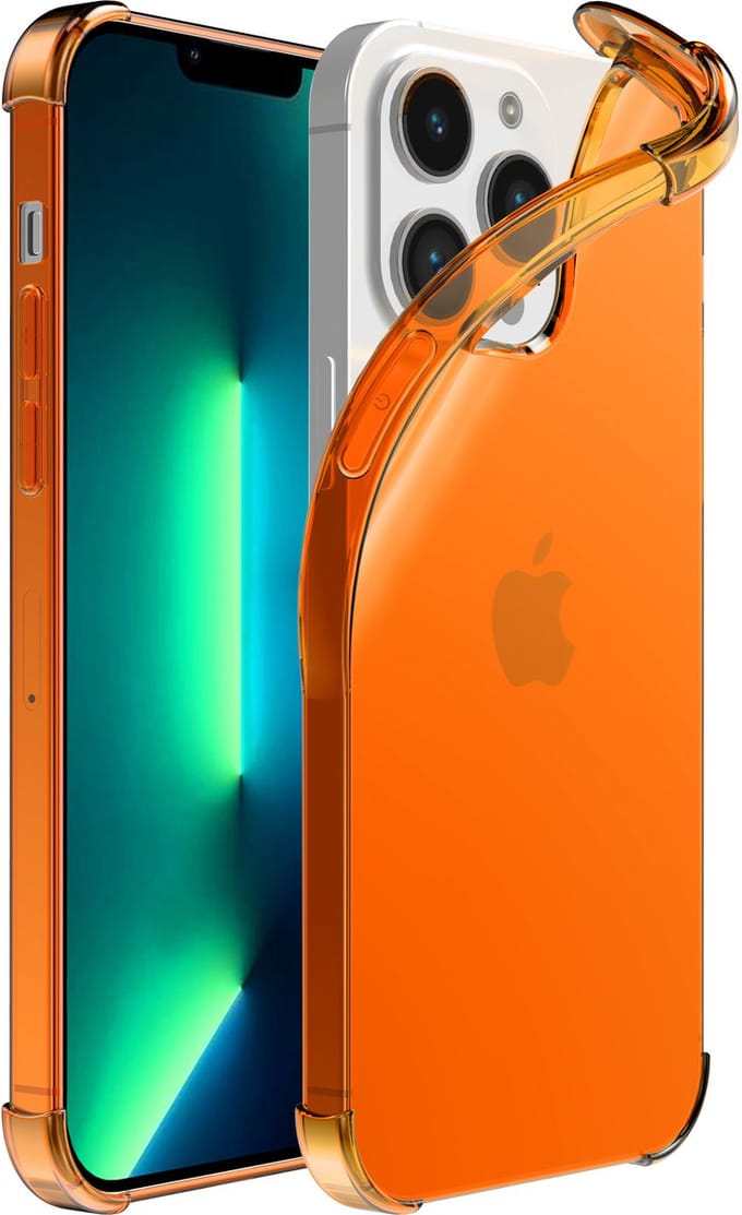 Smartphonica iPhone 13 Pro Max transparant shockproof siliconen hoesje met stootrand - Oranje geschikt voor iPhone 13 Pro Max