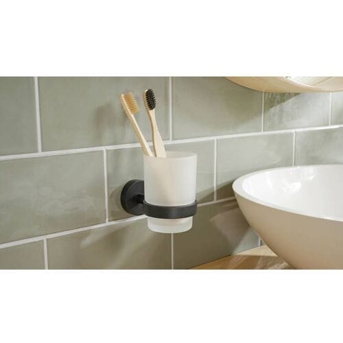 Tesa Moon Serie - Zwart Uithouder met Glas - Bevestiging Zonder Boren - Modern Ontwerp