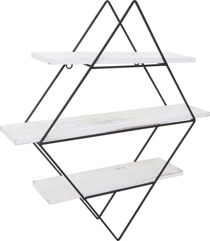 Wandplank MCW-A80, hangplank Plank, industrieel ontwerp echt hout 60x55x12cm ~ shabby white