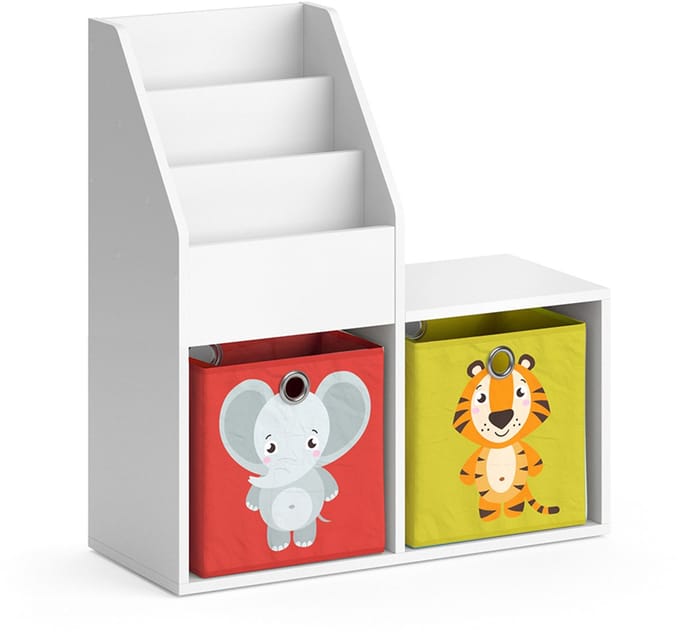 Vicco Luigi Kinderboekenkast – 30.9 x 79 cm Mini, met 2 vouwboxen opt.2 Wit