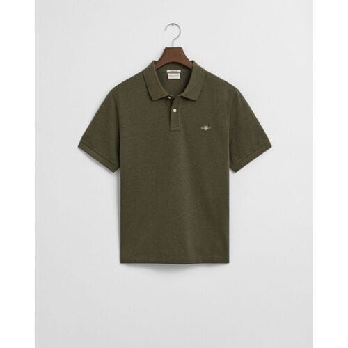 Gant Polo Fine Shield Short Sleeve Piqué Uni Khaki Green Melange / male