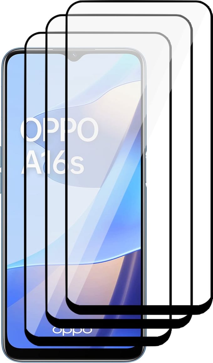 Screenprotector geschikt voor Oppo A16 / A16s - Glas Full Screen Protector - 3 Stuks