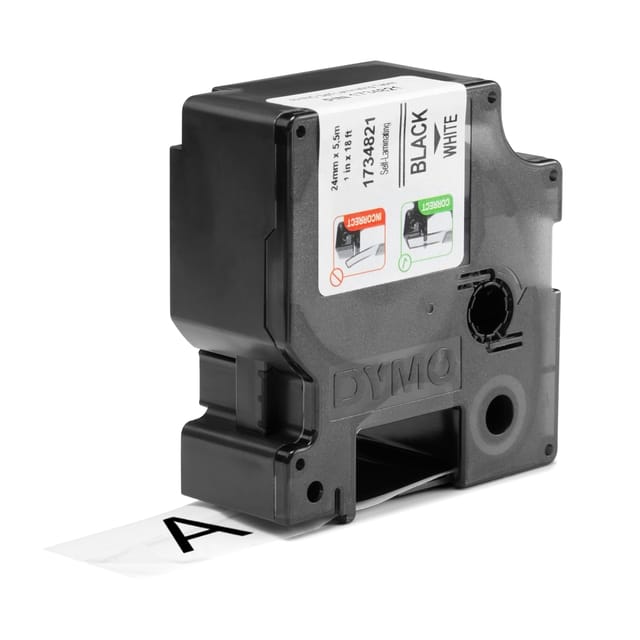 DYMO S0773860 / 1734821 IND Rhino tape zelflaminerend zwart op wit 24mm (origineel)