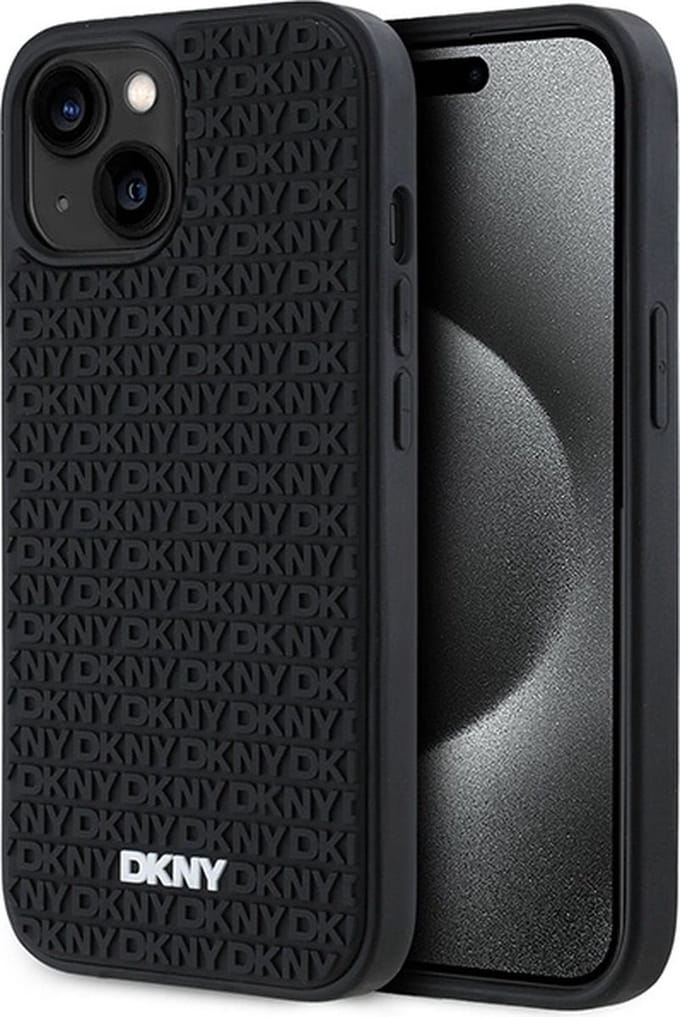 DKNY 3D Rubber Repeat Pattern hoesje voor iPhone 15 Plus - zwart