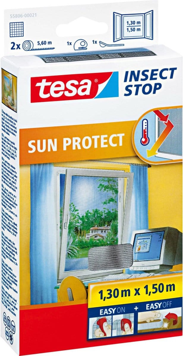 Tesa Vliegenhor raam - 2x - wit - 130x150 cm - insectenhor - Easy-on/off