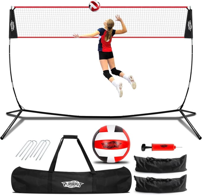 Draagbaar Volleybalnet Set - In Hoogte Verstelbaar Trainingsnet voor Binnen & Buiten
