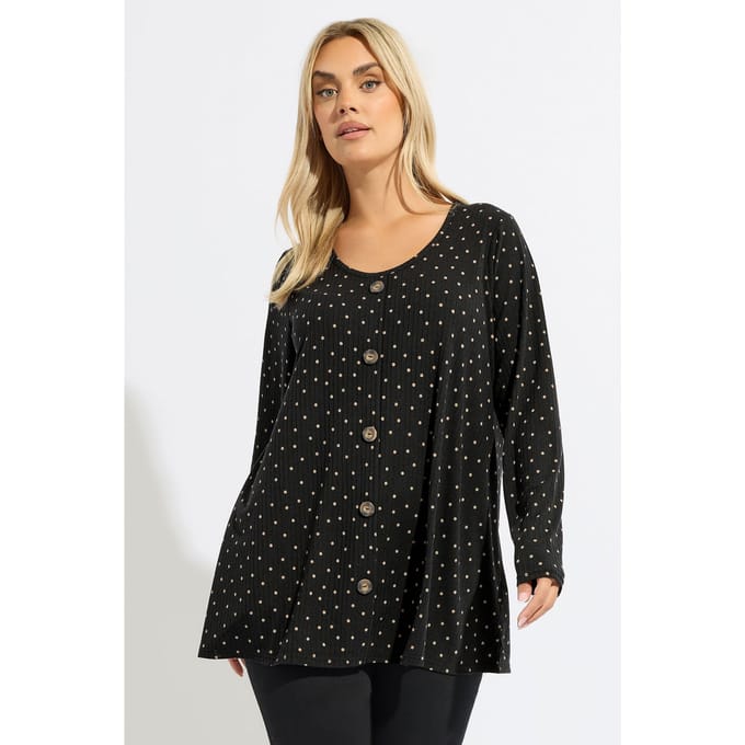 Yours Zwarte Geribbelde Swing Top Met Polka Dot Size 42