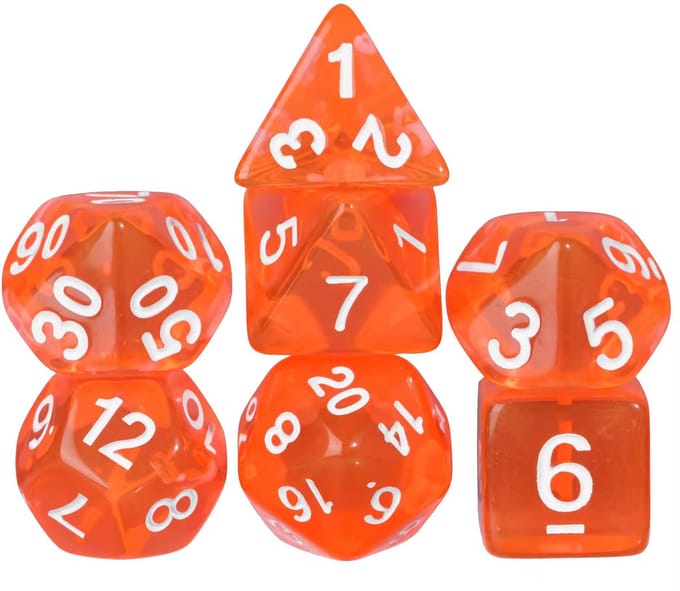 Dobbelstenen Set 7-delig – Transparant Oranje D20 D12 D10 D8 D6 D4 – Voor RPG & Tafelspellen