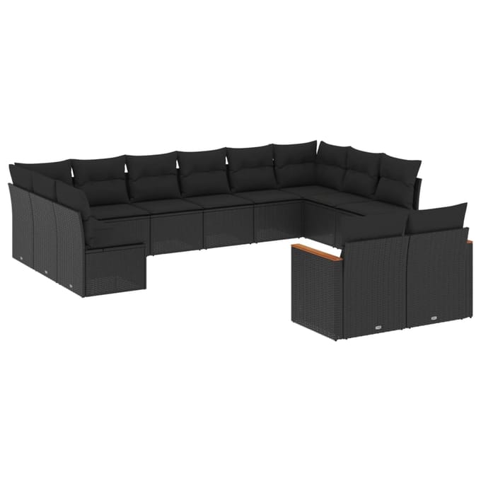 vidaXL - 12-delige - Loungeset - met - kussens - poly - rattan - zwart