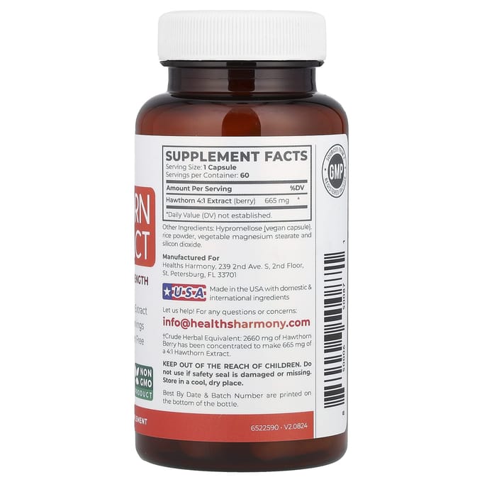Healths Harmony, Aubépine 4:1 Extrait, 2 660 mg, 60 Capsules