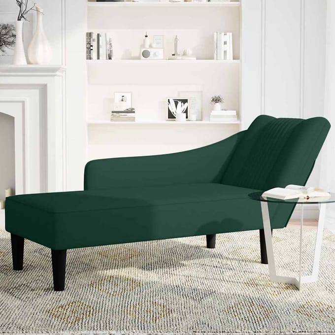 vidaXL - Chaise - longue - met - rechterarmleuning - fluweel - donkergroen