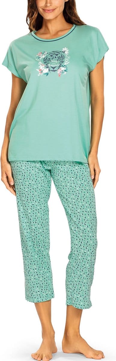 Comtessa - Dames Pyjama - 7/8 broek - Katoen - green tiger - Maat 46