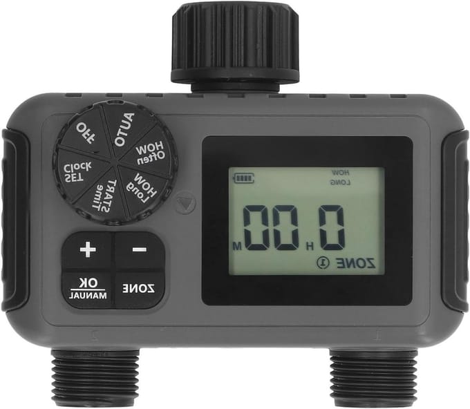 Sprinkler Timer - Water Timer Tuin - Gazon Besproeien - Dubbele Zone - 4 Inch - Grijs