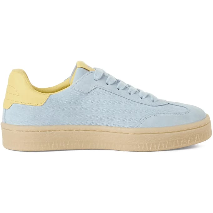 Tamaris dames sneakers van blauw leer met gele strepen