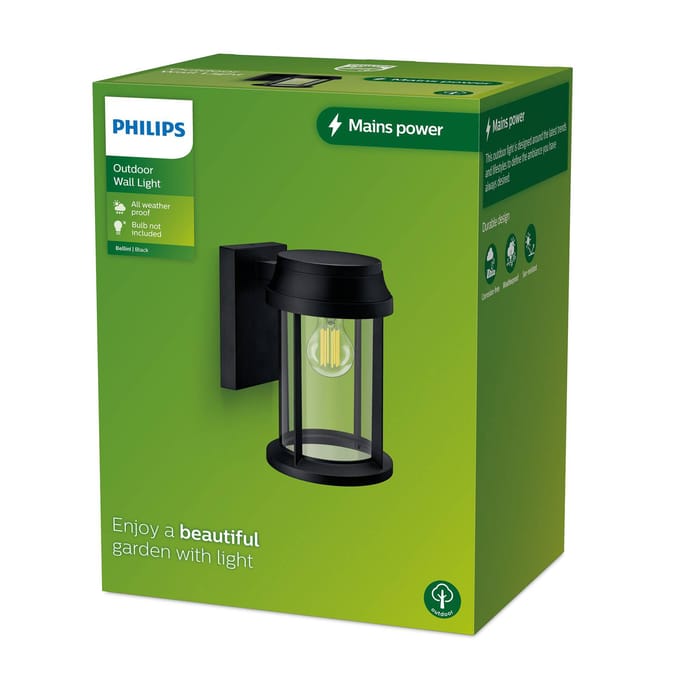 Philips Bellini wandlamp rond - zwart - E27