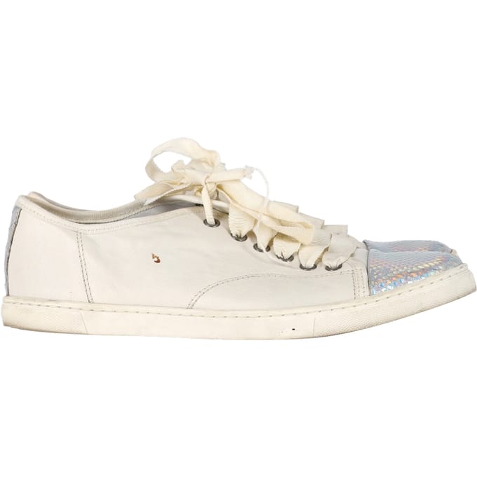 Lanvin Sneakers met Slangenhuid-effect en Cap Toe in Witte Leer