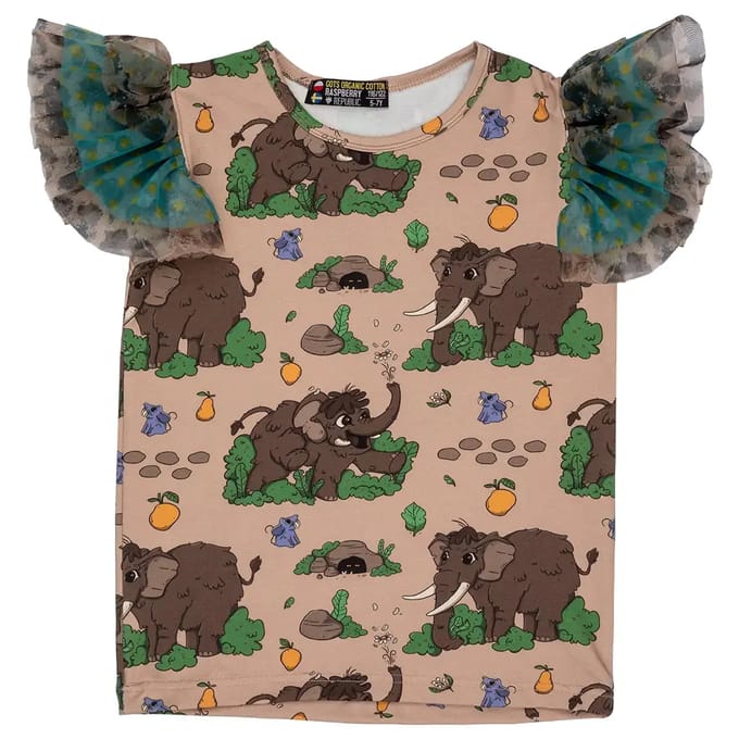 Rokshirt met volant voor meisje Raspberry Republic Wooly Mammoth