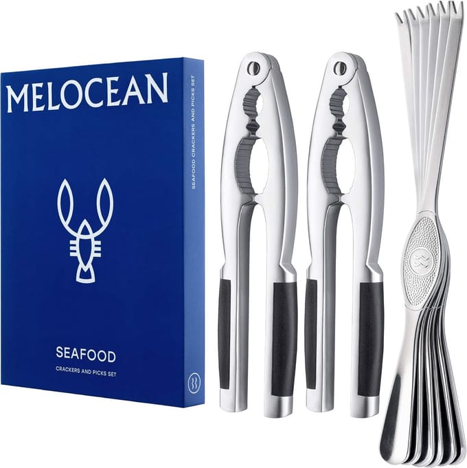 Zeevruchten Krabbers - Zeevruchten Prikkers - Schelpdieren Eten - Set van 8 Delen - 17 cm - Zilver