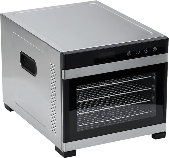SP® Voedseldroger - 6 RVS Dienbladen - Dehydrator - Droogoven - Zilver - 46cm x 34cm x 32cm