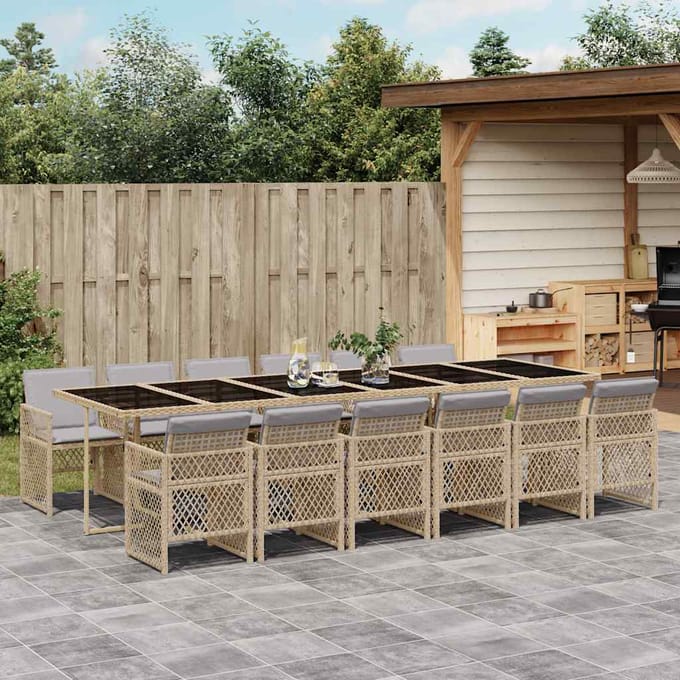 vidaXL - 13-delige - Tuinset - met - kussens - poly - rattan - beige
