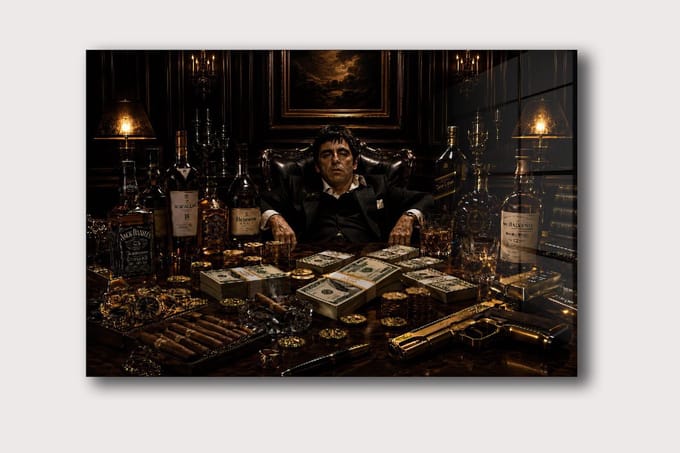 Maffia Baas schilderij op plexiglas 80x50cm