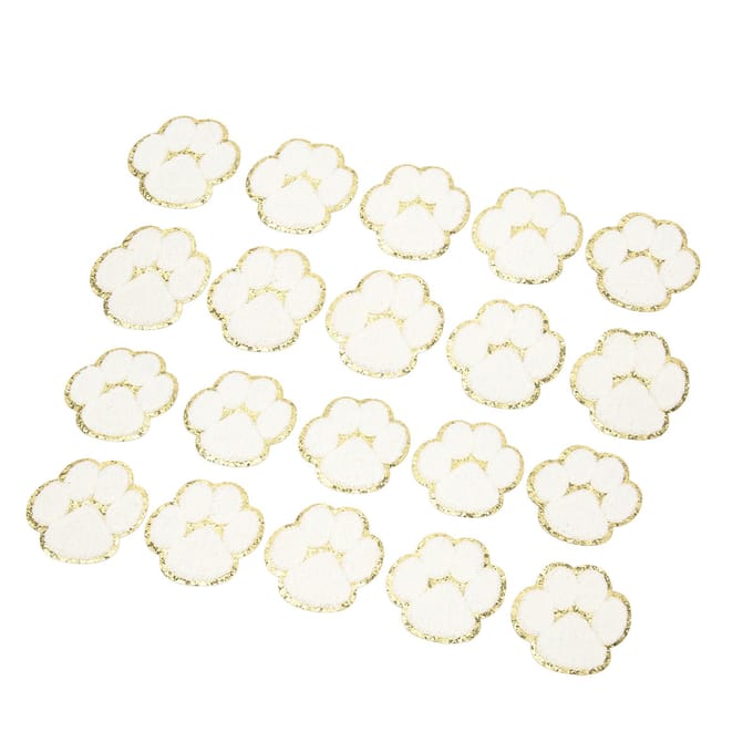 20 Pièces Patchs Thermocollants Pattes de Chat Mode Pattes de Chat Blanches à Coudre Patchs Brodés pour Sacs à Dos beige