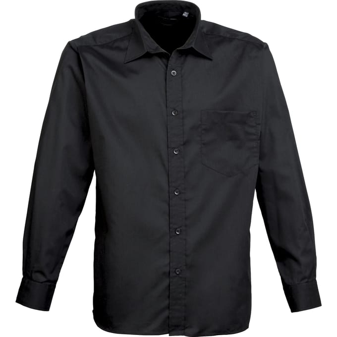 Premier Heren Premier Poplin Formeel Overhemd Met Lange Mouwen (Zwart)
