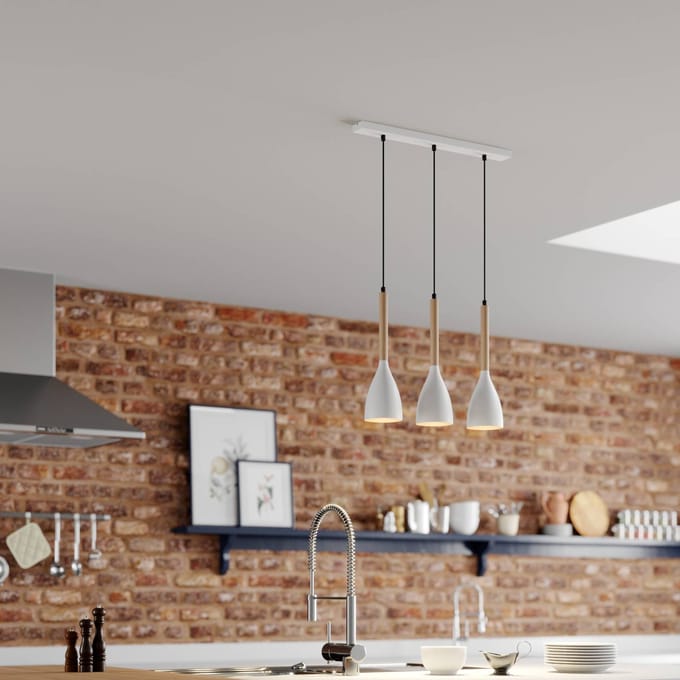 Luminex Hanglamp Muza, 3-lamps, wit/licht hout