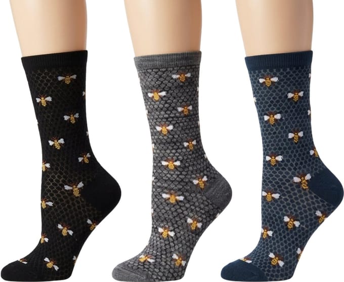 Honeycomb & Bee Bamboo Crew Dames crew sokken - 3 Paar- Asphalt / Black / Legion Blue - Maat 9-11
