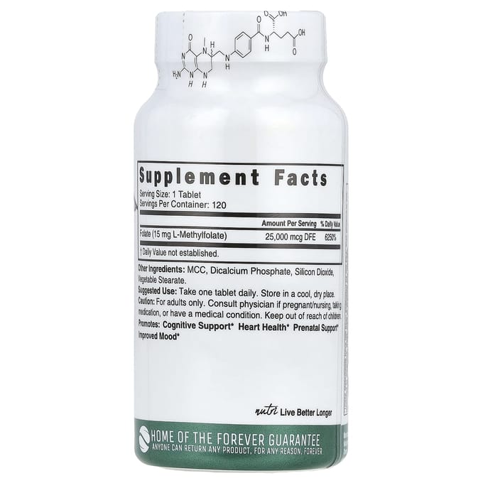 Méthylfolate, 15 mg, 120 Comprimés Végans