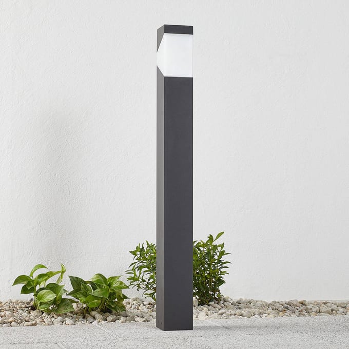 Lucande - Tuinpad verlichting - 1licht - Aluminium, polycarbonaat - H: 100 cm - E27 - grafietgrijs, opaalwit