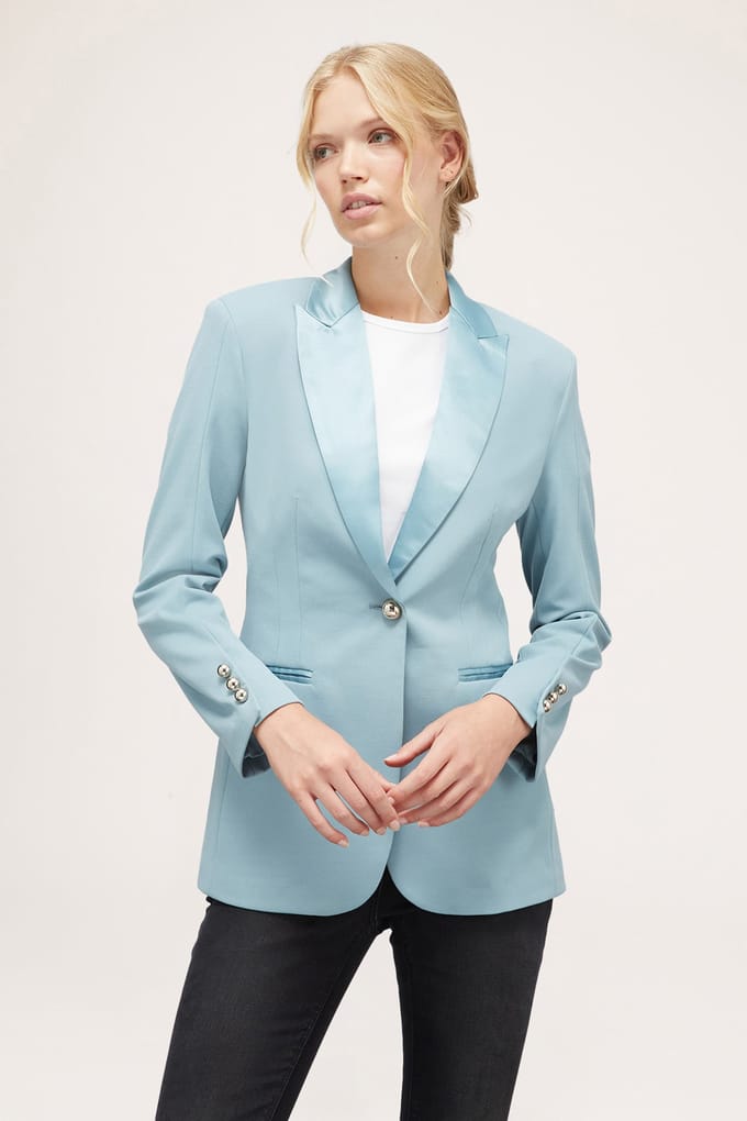 Motivi Single-breasted Jacket With Satin Inserts Sky Blue Taglia: 38 | Blazers Outlet | Donna | Blu